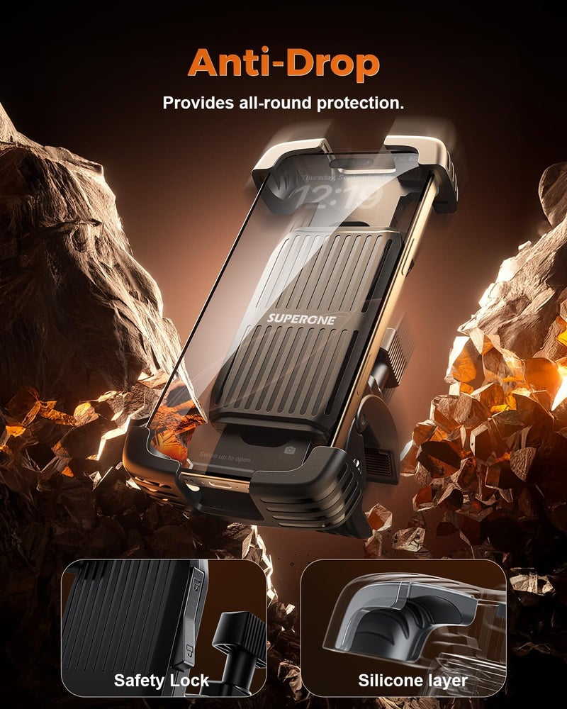 SUPERONE Bike Phone Holder, [1s Lock] Motorcycle Phone Mount, [Anti-Shake] Handlebar Cell Phone Clamp, Scooter Phone Clip for Handlebars with Diameters 0.65-1.2 in, Suitable for 4.7-7.2 in Phones - Image 3